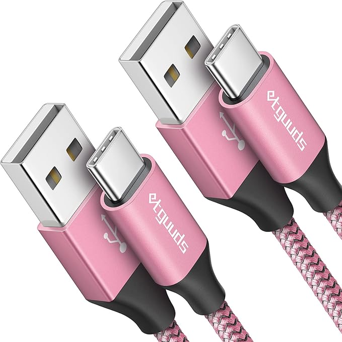 etguuds 6ft USB A to USB C Cable 3A Fast Charging, 2-Pack USB A to USB Type C Charger Cord for iPhone 16 15 Pro/Pro Max/Plus, for Samsung Galaxy S24 S23 S22 S21 S20 S10 A55 A54 Flip Note, Moto, Pink