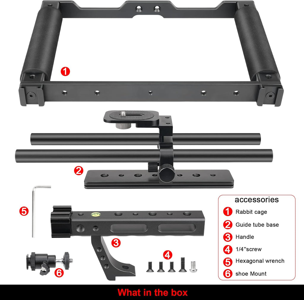Universal Aluminum Alloy DSLR Mirrorless Camera Camcorder Stabilizer Extension Cage Mount for Mic Monitor Light, Movie Making Rig YouTube Tiktok Vlogging Video Kit w/Phone Holder for Canon Sony Nikon