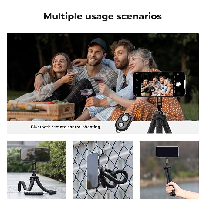 K&F Concept Flexible Tripod, Magnetic Flexible Phone Stand with Wireless Remote, Mini Vlogging Tripod for Magsafe iPhone 16 Pro Max/15/14/13/12 All Phones and Actions Camera.