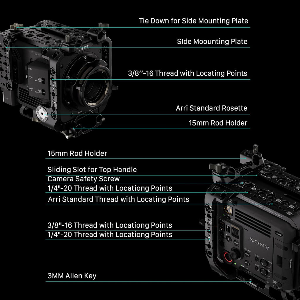 Tilta Camera Cage Compatible with Sony BURANO | Arri Rosettes, 1/4"-20 and 3/8"-16 Threads | w/Top Handle, Left/Right Side Arm, Battery Plate (Full Camera Cage Plus)