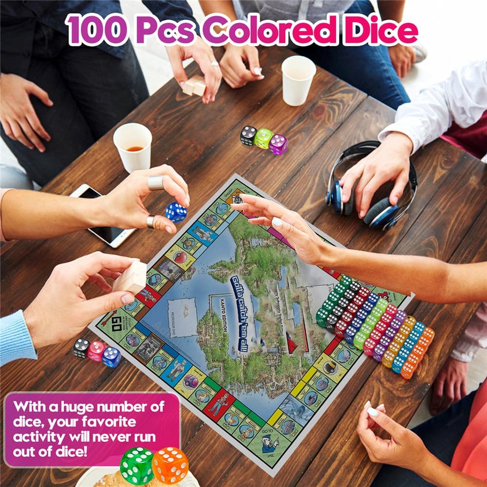 100 Pieces Colored Dice Set, Standard Bulk Colors Dices, Classroom Dice, Translucent 6 Sided Games Dice for Board Games, Parties, Classroom Math Games