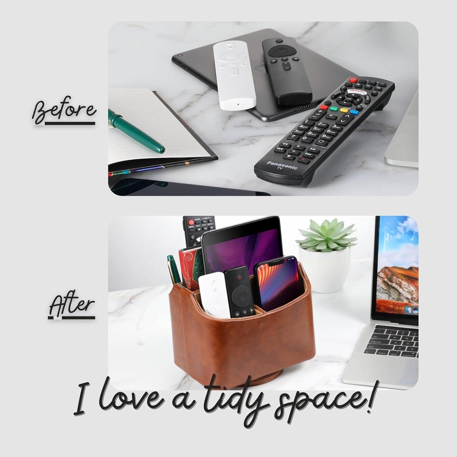 Remote Control Holder, Spinning Desk Organizer, Nightstand Bedside Caddy for TV Remotes/Tablets/Phones/Eyeglasses/Books/Pens - Brown