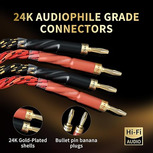 12 AWG Audiophile HiFi Speaker Audio Cable–4N OFC Core,24K Gold-Plated Banana Plugs with Nylon Braid,Compatible with Amplifier,Speakers,AV Receiver & Home Theater(9.84ft/3m) 2-Pack