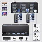 KVM Switch 3 Monitors 2 Computers 8K@60Hz/4K@120Hz, HDMI KVM Switches for 2 PC Sharing Triple Monitor and Keyboard Mouse with Power Adapter, Wired Extend Controller and USB3.0 Cables