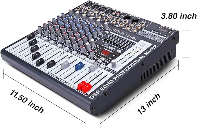 Boytone Dj Mixers 8 Channel Audio Mixer Sound Board with Bluetooth, USB MP3 Port Player with 48V Phantom Power Sounds Mixer with 16 Bit FX Effect, BT-80MX