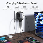 MOMAX Universal Travel Adapter, International Power Plug Adapter with 1 USB C (PD 70W), 2 USB A Ports, 1USB-C Cable (PD 70W), All-in-One Worldwide Wall Charger for USA European UK AUS (Type C/G/A/I)