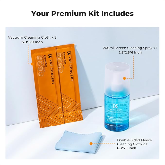 KF Concept Screen Cleaner Spray, with 2 Microfiber Cleaning Cloth, Touchscreen Cleaning Kit for LCD LED DVD TV, Smartphone, iPad, Laptop, Tablet Monitor, Computer Monitor, Electronic Devices (200ml)