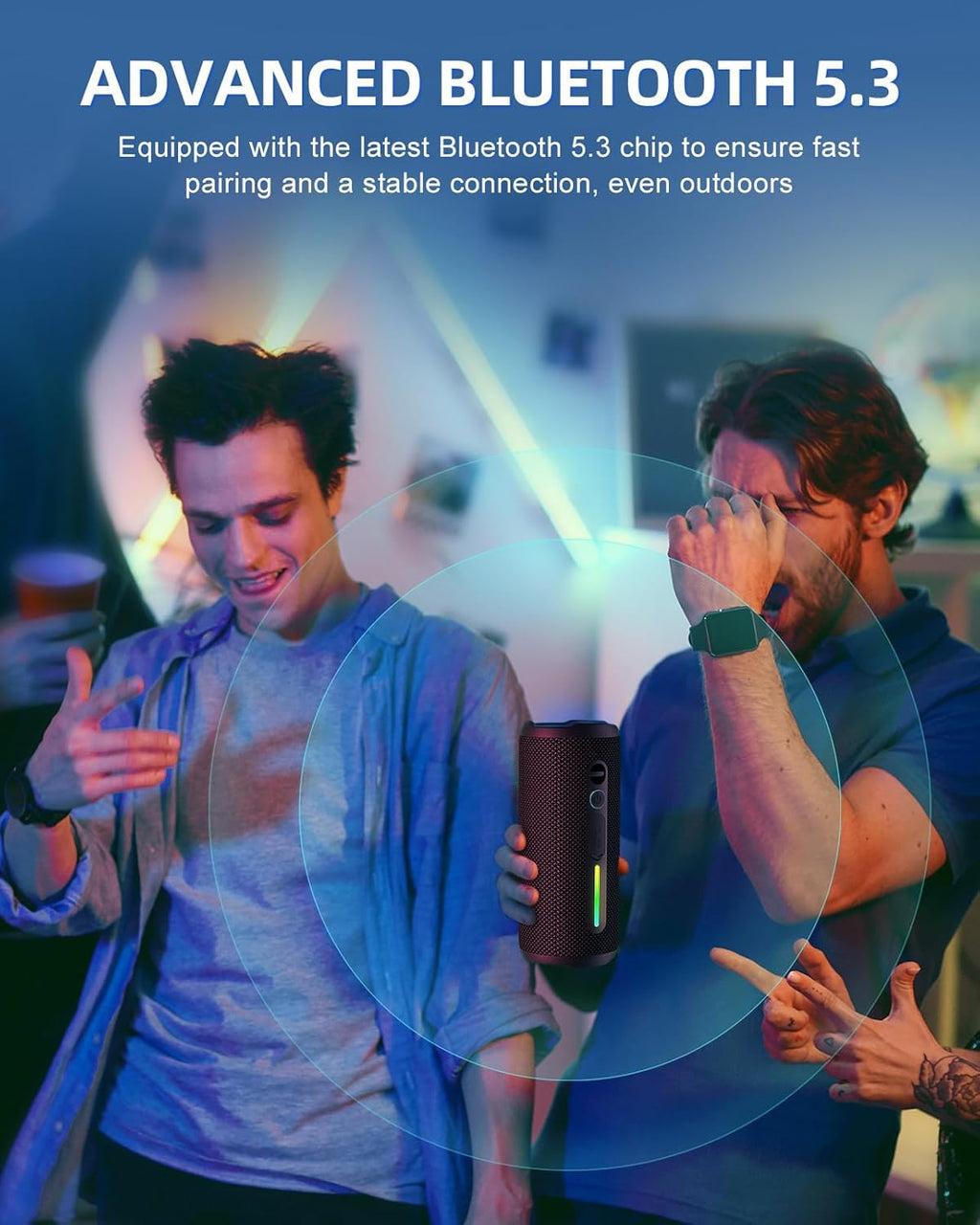 OHAYO Portable Bluetooth Speaker - IPX7 Waterproof, Wireless Stereo Pairing, 25-Hour Playtime, 24W Loud Sound, Bluetooth 5.3, Bass Boost, LED Lights, for Home/Shower/Outdoor/Beach/Travel, Gift Ideas