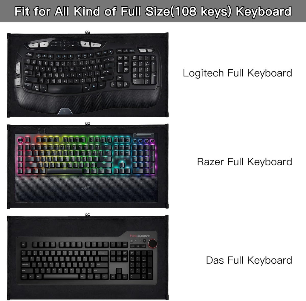 Keyboard Bag Case Sleeve Pouch for Universal Keyboard, Logitech/Razer/Das/Havit/Apple Magic Keyboard Protector, Wireless/Wire Computer/Gaming PC Keyboard Dust Cover-Black