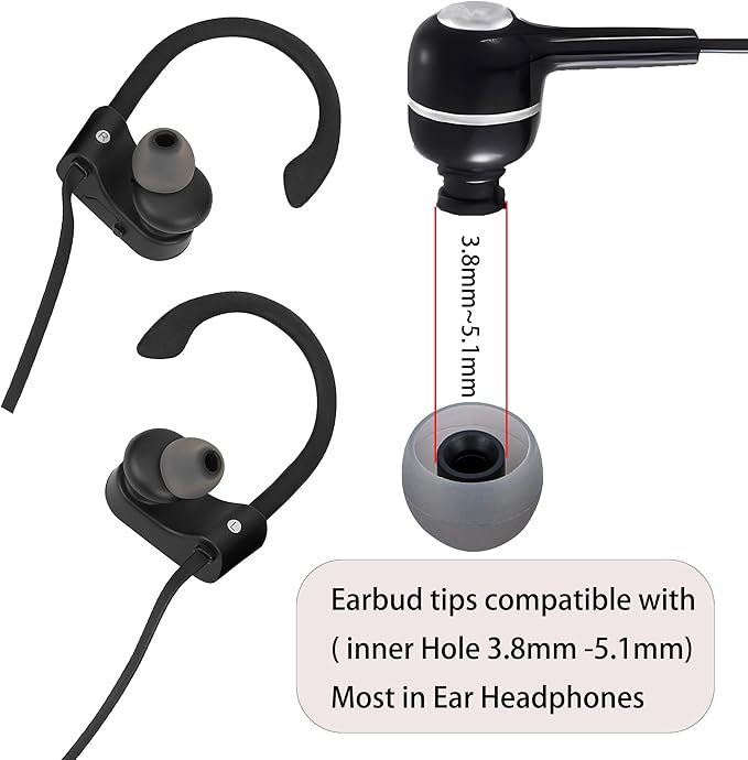 Earbud Replacement Tips Silicone Earbud Tips Ear Tips Fit Most in-Ear Earbuds(Inner Hole 3.8mm -5.1mm) Headphone Earbud Rubber Tips Eartips 9 Pairs S M L