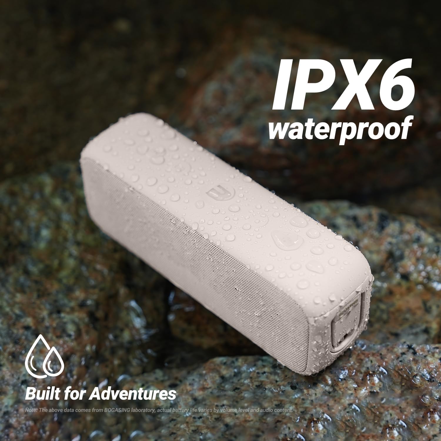 BOGASING G6 Bluetooth Speaker, Portable Wireless Speakers with 30W Punchy Sound, 35H Playtime, IPX6 Waterproof, Bluetooth 5.3, Built-in Mic, EQ, TF-Card, AUX, USB Stick for Outdoors Hiking (Beige)