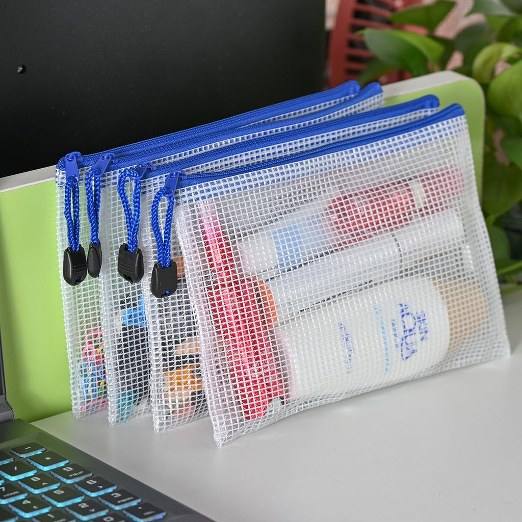 AUSTARK 20Pcs Board Games Storage Bags, PVC Mesh Zipper Pouches, Zippered File Bags, Plastic Waterproof Storage Bags for Office School Home Travel Cosmetic (B6 Size 7.6 x 5.3 Inches, White and Blue)