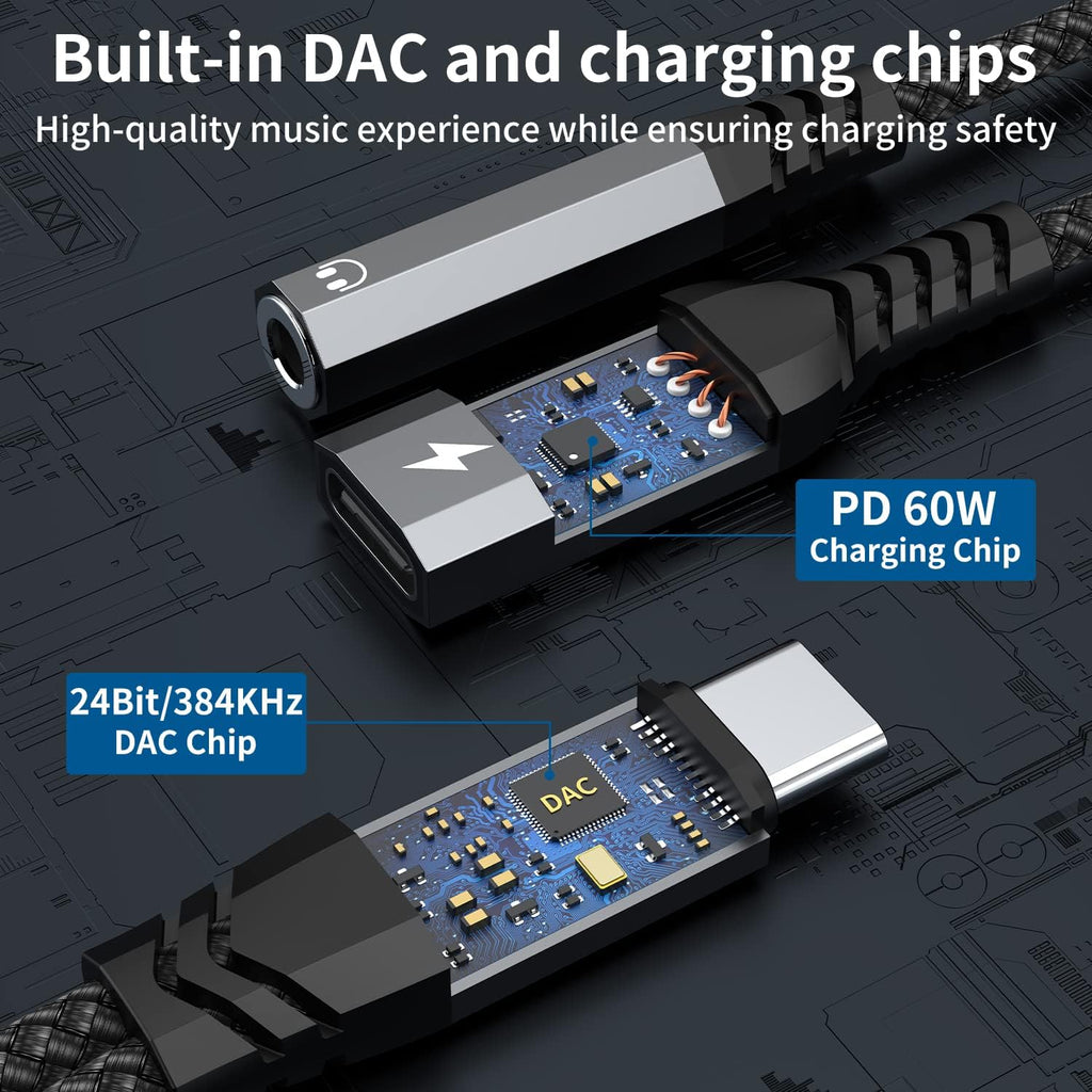 USB C to 3.5mm Headphone and Charger Adapter, 2-in-1 Type C to Aux Jack Cable with PD 60W Fast Charging for iPhone15 16 17 Pro Max, Samsung Galaxy S22 S23 S24 S25 Ultra, Note 20, iPad Air4, Pixel 8 9