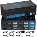 8K@60Hz HDMI Displayport KVM Switch 3 Monitors 2 Computers 4K@120Hz Triple Monitor KVM Switches for 2 PC Share 4 USB 3.0 Ports Support Extended & Copy Mode Desktop Controller 12V Adapter Included