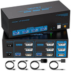 8K@60Hz HDMI Displayport KVM Switch 3 Monitors 2 Computers 4K@120Hz Triple Monitor KVM Switches for 2 PC Share 4 USB 3.0 Ports Support Extended & Copy Mode Desktop Controller 12V Adapter Included
