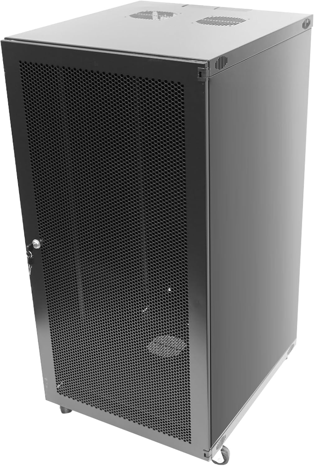 22U Server Cabinet Wall Mount Rack Enclosure with Caster Wheels 2 Server Fans Locking Grid Gate Removable Side Panels 19" Network Cabinet 15-18.5" Installation Depth Heavy-duty frame(22u cabinet 44IN)
