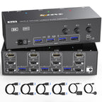 KVM Switch 3 Monitors 3 Computers 8K@60Hz 4K@144Hz, HDMI Dispalyport Triple Monitor KVM Switches with 4 USB3.0 Port for USB Devices, Support Extended/Mirror Mode, Wired Controller and USB3.0 Cables