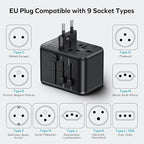 MOMAX Universal Travel Adapter, 170W GaN International Power Adapter, 2 USB-C 2 USB-A, Worldwide Travel Plug Adapter, International Power Adapter for Most Europe, USA, Japan, Australia (Type C/A/G/I)