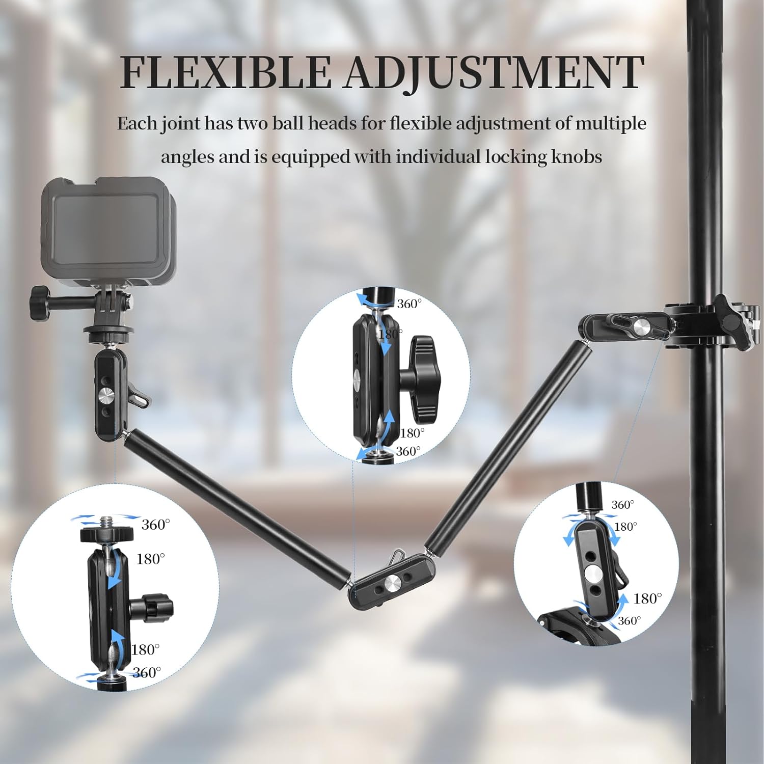 FIFIELD 22" Magic Arm with Super Clamp Overhead Camera Mount for Camera, 1/4” Threads Adjustable Desktop Stand Holder Compatible with Phone Microphone Webcam Action Camera Video Light
