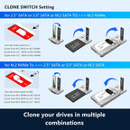 AOKO M.2 NVMe to M.2 SATA and 2.5”/3.5” SSD/HDD Clone Docking Station, USB-C 10Gbps Hard Drive Reader & Two-Way Offline Cloning Dock for M.2 SATA NVMe SSD +2.5/3.5 SATA Hard Drive Duplicator
