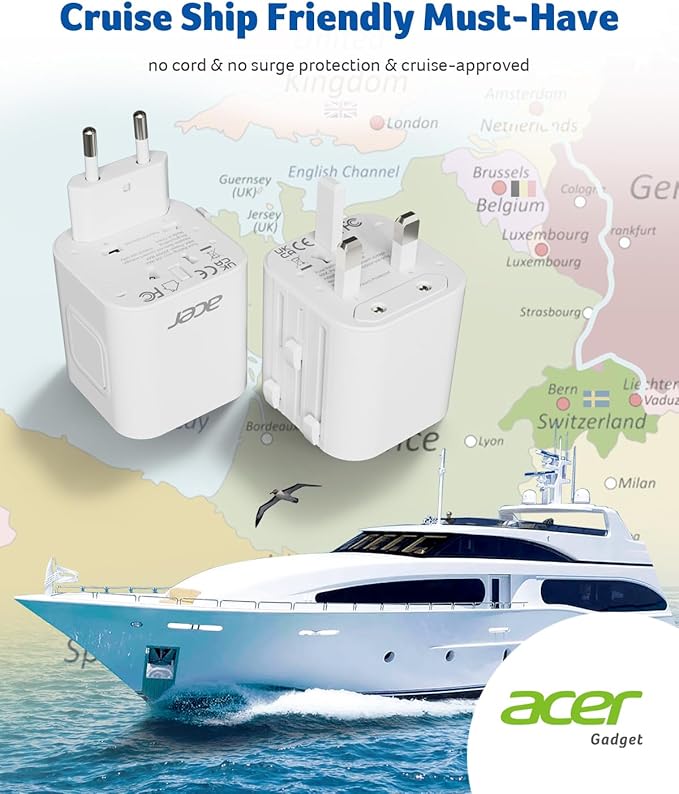Acer US to Europe Plug Adapter, Universal Travel Adapter, International Power Adapter for USA to Europe UK France Germany Spain Ireland Australia (Type C/G/A/I),White