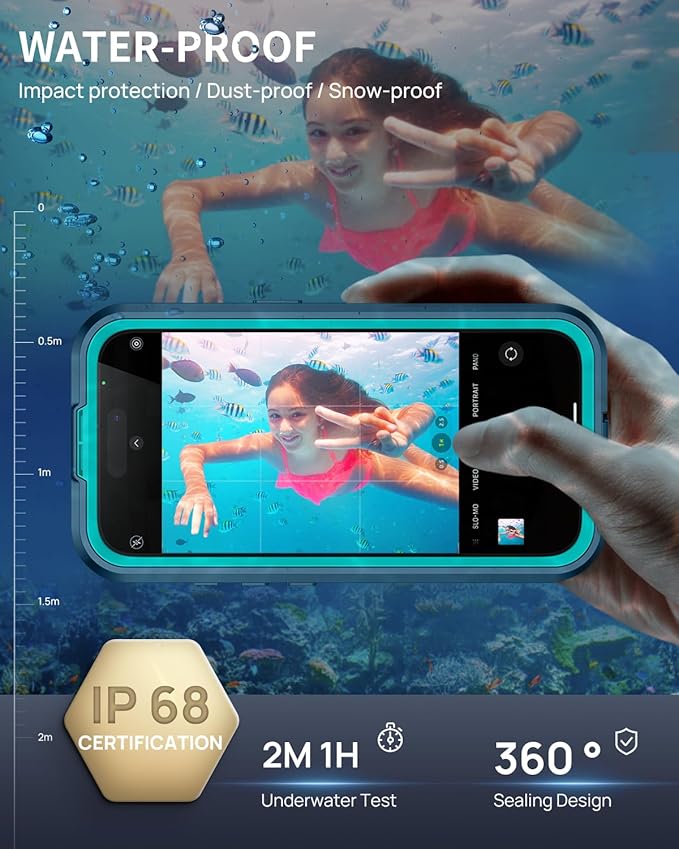 Lanhiem Magnetic for iPhone 16 Pro Max Case, IP68 Waterproof Dustproof Case, [Compatible with Magsafe] [Built-in Screen Protector] Full Body Heavy Duty Rugged Phone Cover 6.9 inch, Blue/Clear