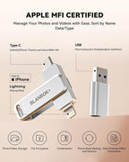 MFi Certified 512GB Flash Drive for iPhone Photo Stick, USB Thumb Drive Memory Stick High Speed USB Drive Photo Storage for iPhone Compatible for iPhone/iPad/Android/PC