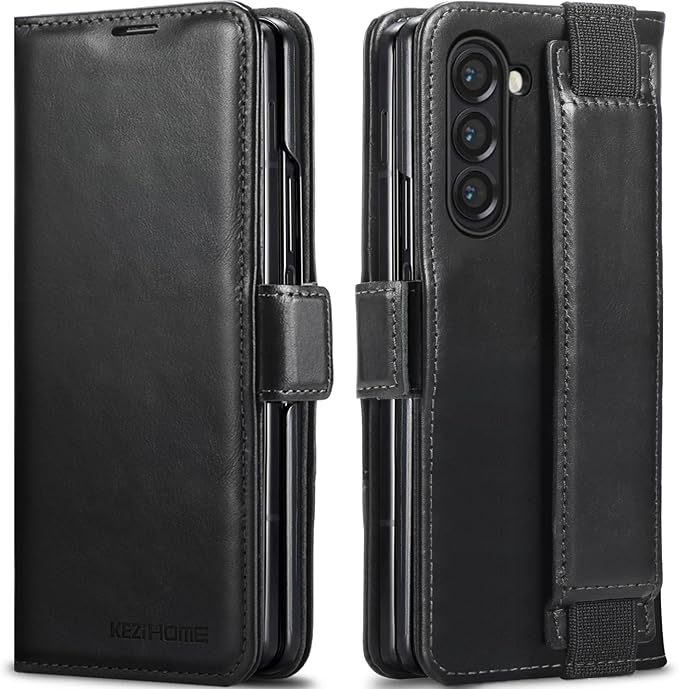 KEZiHOME for Samsung Galaxy Z Fold 6 Case, Genuine Leather Wallet Case [RFID Blocking] with Card Holder Kickstand Folio Protective Phone Cover Compatible with Galaxy Z Fold6 (Black)