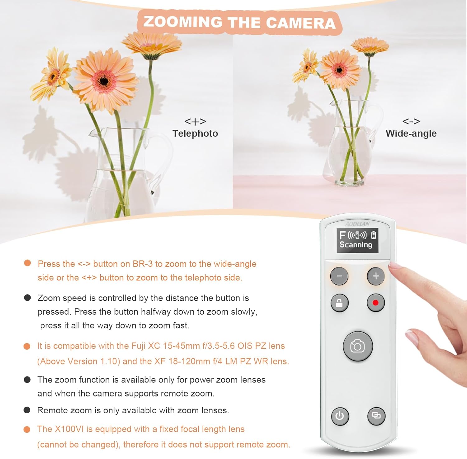 Remote Control for Fujifilm Camera,USB-C Rechargeable Wireless Shutter Release with OLED Screen for Fujifilm Fuji X100VI,X-T5,X-T4,X-T3,X-T50,X-T30II, X-T30,X-S20,X-S10,X-H2S,X-H2,X-E5 (White)