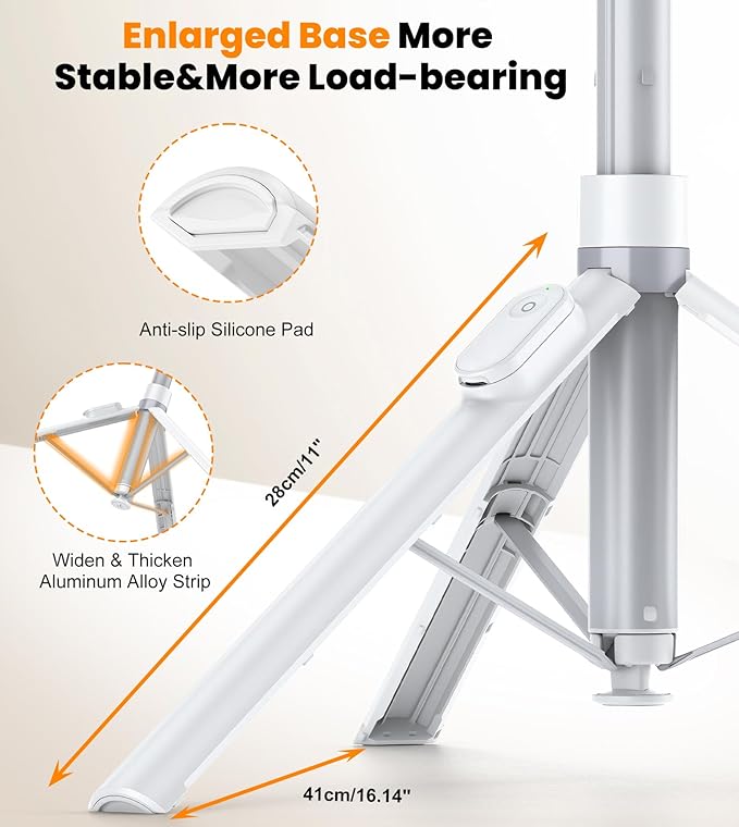 TONEOF 70" Automatic Tripod,Auto-Open Phone Stand with Magnetic Rechargable Remote,Selfie Stick 360° Vertical & Horizontal Rotatable,Stable Travel Tripod for iPhone/Android(White)