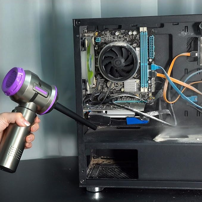 PeroBuno Electric Air Duster, Mini Vacuum Cleaner Cordless, 2-in-1, 200000RPM, 35mins Runtime, Rechargeable Outdoor Blower with 3 Gear for Car Computer Keyboard Cleaning