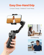 VEVOR Gimbal Stabilizer for Smartphone, 3-Axis Stabilization, Phone Gimbal for Android & iPhone with Face/Object Tracking, Tripod, Portable & Foldable Handheld Phone Stabilizer for Video Recording