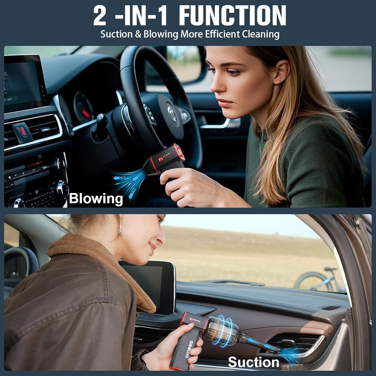 GOOLOO F1 Compressed Air Duster,4 Gear 160000RPM Electric Air Duster, Rechargeable Cordless Air Blower with LED Light, Mini Blower Desk Vacuum Cleaning Kit for Computer Keyboard Home Car Dust Removal