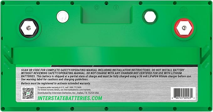 Interstate Batteries 36V 50Ah Group Size 31M Lithium Marine/RV Deep Cycle LiFePO4 Battery, Maintenance Free, Lightweight, Ideal For Boats, Trolling Motors, RV Camping, Off-Grid, Yachts (Li31M36V50)