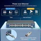 24 Port Gigabit PoE Switch Unmanaged, YuanLey 27-Port Gigabit PoE with 2 Uplink & 1 SFP, Rackmout, Build in 400W Power, Support 802.3af/at, Plug and Play, One-Key VLAN, Metal Case