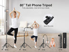 elitehood 80” Tall Phone Stand Tripod, Floor Phone Recording Stand, Heavy Duty Adjustable iPhone Tripod Stand Compatible with iPhone 15 14 13 12