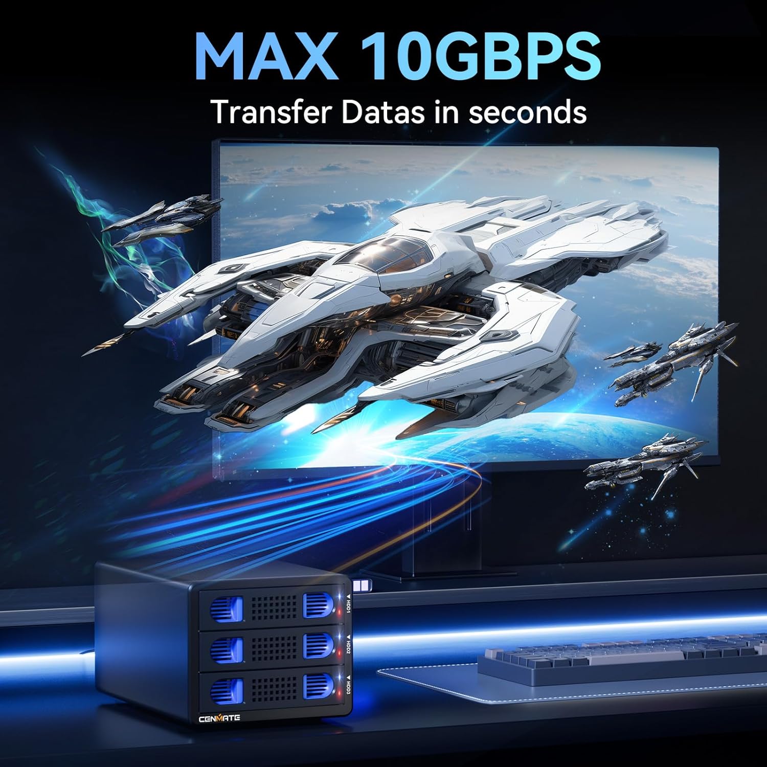 3 Bay 10Gbps Hard Drive Enclosure with Cooling Fan for 2.5“/3.5" SATA HDD/SSD with USB A/C 3.2 Gen 2, Support Hot Swappable, Daisy Chain Expansion, Tool-Free, DAS(NO RAID/NAS)