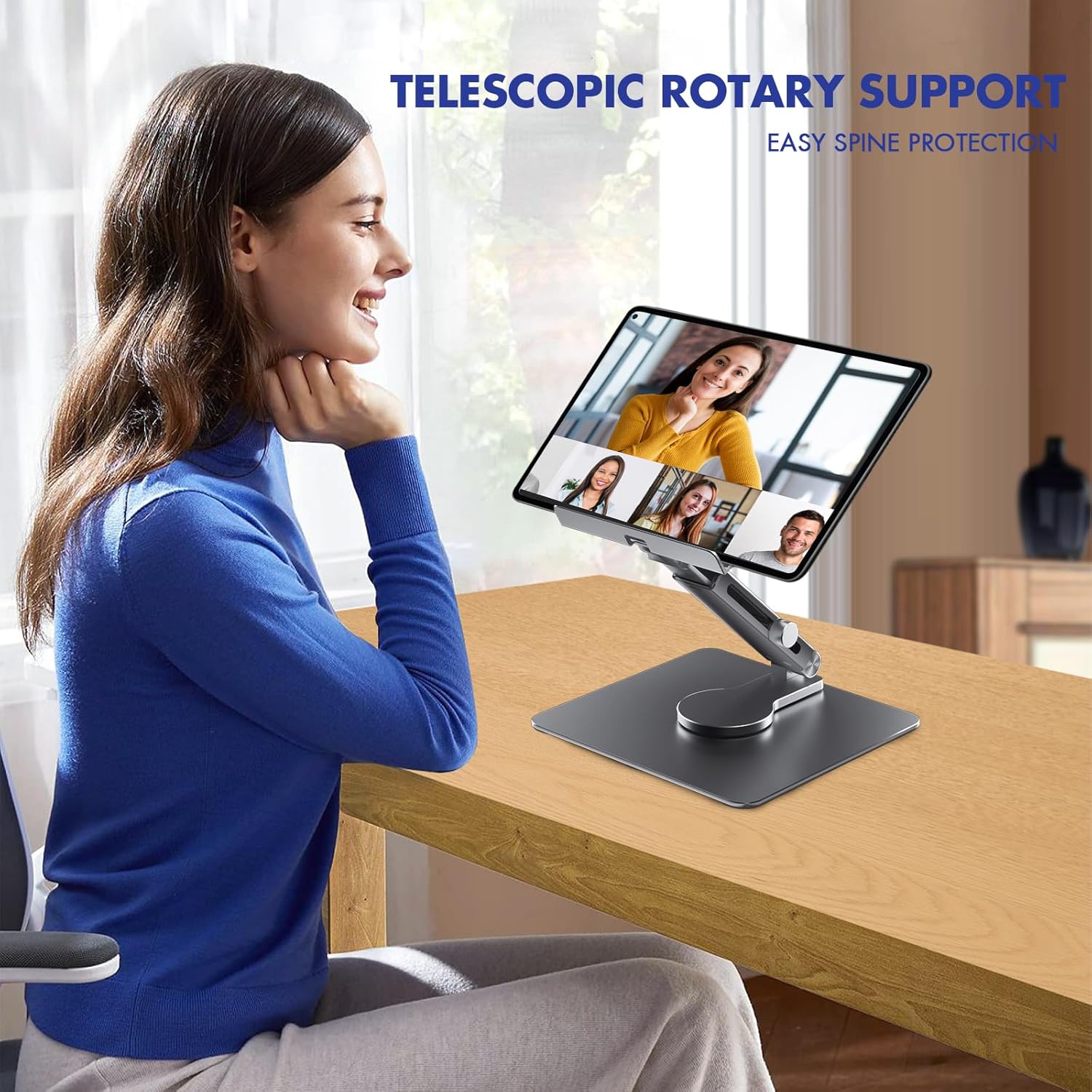 360° Rotating Tablet Stand - Adjustable iPad Tablet Holder for Desk, Foldable iPad Swivel Stand for Home & Office (Charcoal Gray)