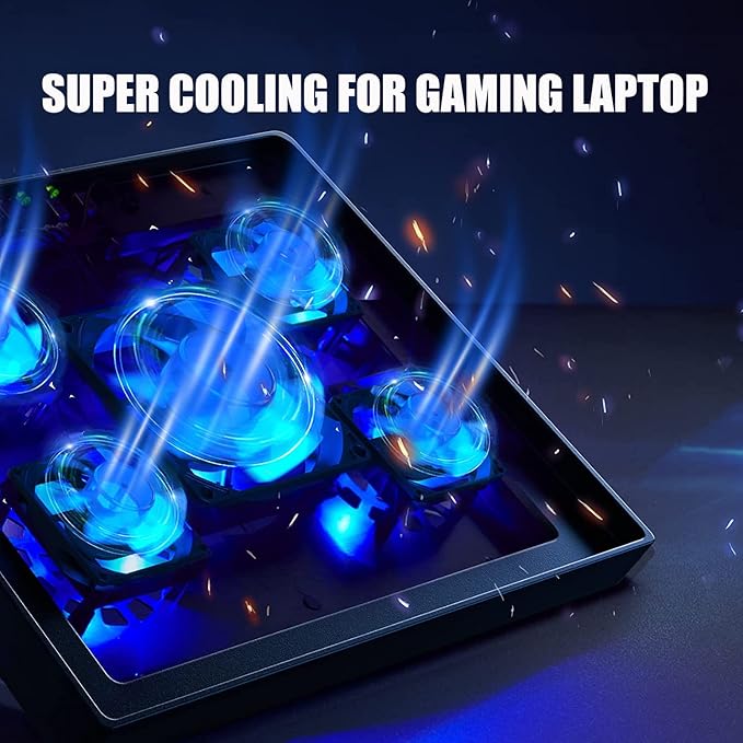 Laptop Cooling Pad 17inch 15.6 14 13 12inch Gaming Cooler Pad Chill Mat 5 Quiet Fans LED Lights and 2 USB 2.0 Ports Adjustable Mounts Laptop Stand Height Angle
