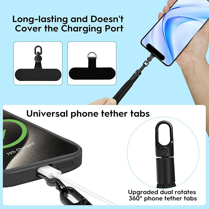 Hand Wrist Strap Lanyard, Universal Cell Phone Lanyard Patch Rotatable 360° Compatible with iPhone & Other Smartphones, Phone Strap for Women and Men(Black)