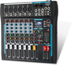 Audio Mixer,6 Channel Board Mixer for Streaming, Professional Sounds Board Mixer with 16 DSP Effect, USB Audio Interface and 48V Phantom Power, Stereo DJ Mixers for PC Recording/DJ stage