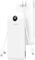 VEGER AC Wall Plug Portable Charger, 10000mah Slim Portable Charger Built in Cables, USB C Power Bank 15W Fast Charging, Travel Essential Battery Pack Compatible with iPhone, Android and More(White)