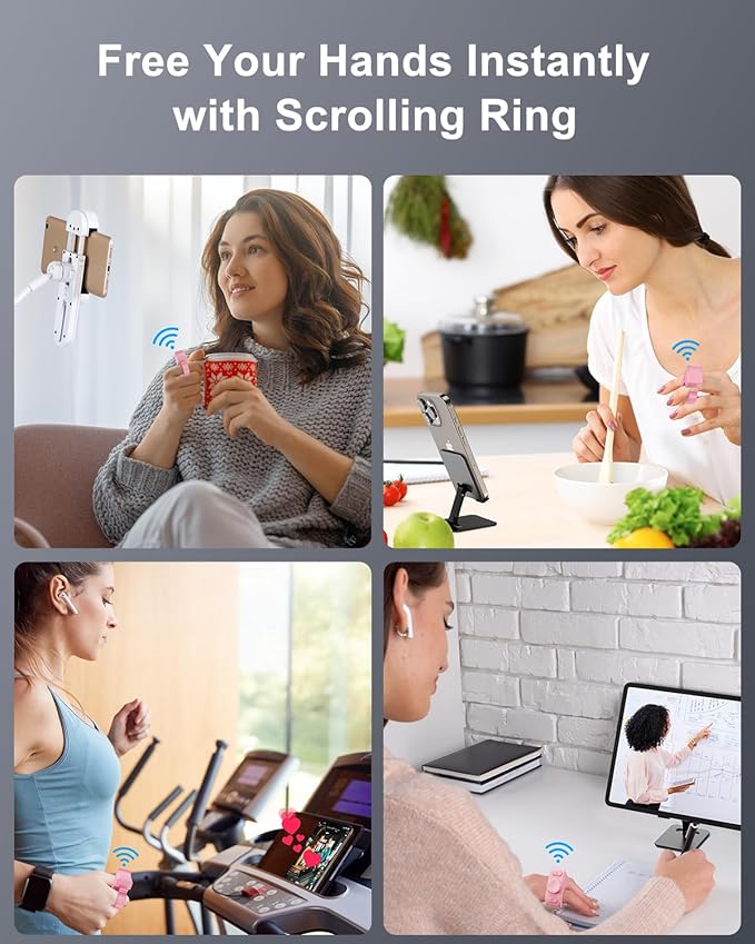 TikTok Scrolling Ring Remote Control, Camera Shutter Remote, Wireless Bluetooth Scrolling Ring for iPhone, iPad, iOS, Android - Pink