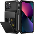 Nvollnoe for iPhone 13 Case with Card Holder[Store 5 Cards] Dual Layer Heavy Duty Shockproof Wallet Case with Hidden Card Slot Large Storage Cover for iPhone 13(Black)