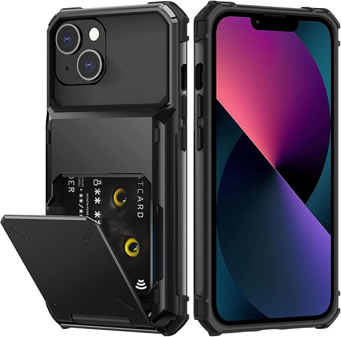 Nvollnoe for iPhone 13 Case with Card Holder[Store 5 Cards] Dual Layer Heavy Duty Shockproof Wallet Case with Hidden Card Slot Large Storage Cover for iPhone 13(Black)