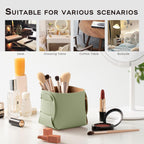 HOMIEAZICOZI 2-Pack Cork Leather Desk Accessories Storage - Pencil Pen Holder - Makeup Brush Holder Organizer - Stylish Addition to Home Decor (Light Green)