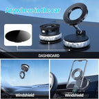 Vacuum Suction Magnetic Phone Holder, 2025 Upgraded Foldable Retractable Magnet Suction Cup Phone Mount for Car, 360° Adjustable Magnetic Phone Stand for Cars/Gyms/Mirrors/Smooth Surface