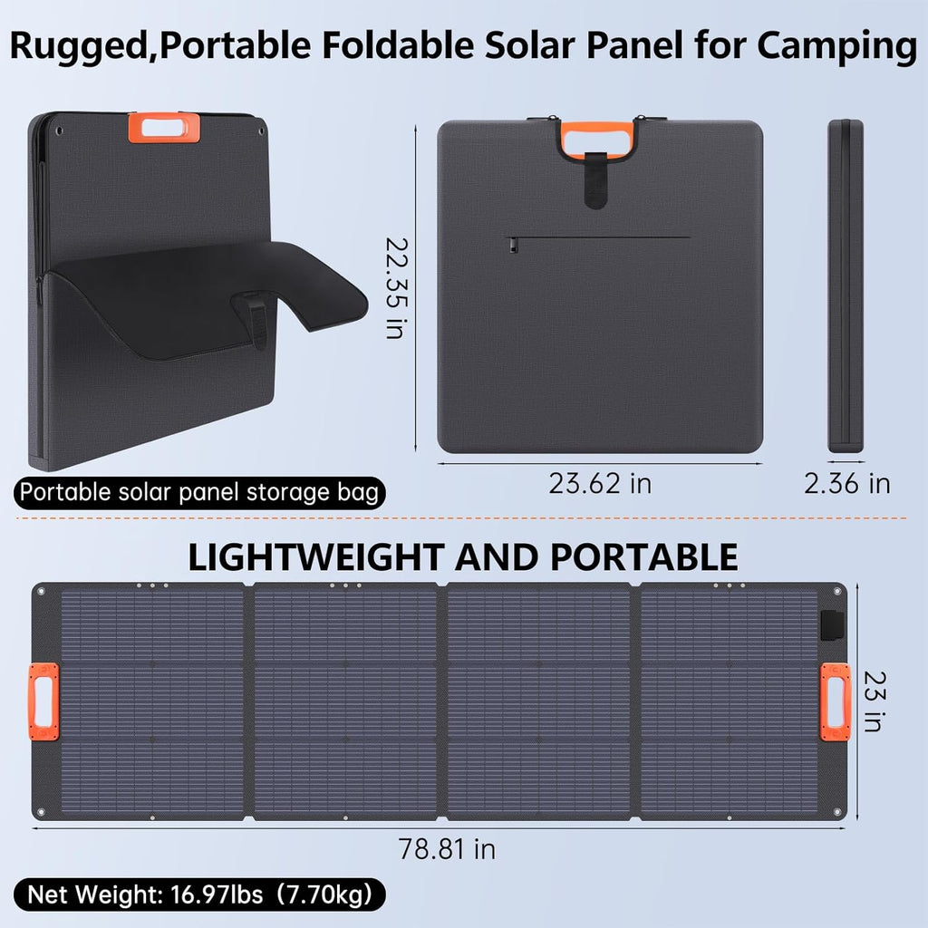 N-Type 16BB 200W Portable Solar Panel for Power Station ETFE Foldable Solar Panel High 25% Efficiency IP68 Waterproof Solar Panels Kit for Outdoor Camping RV Backuot