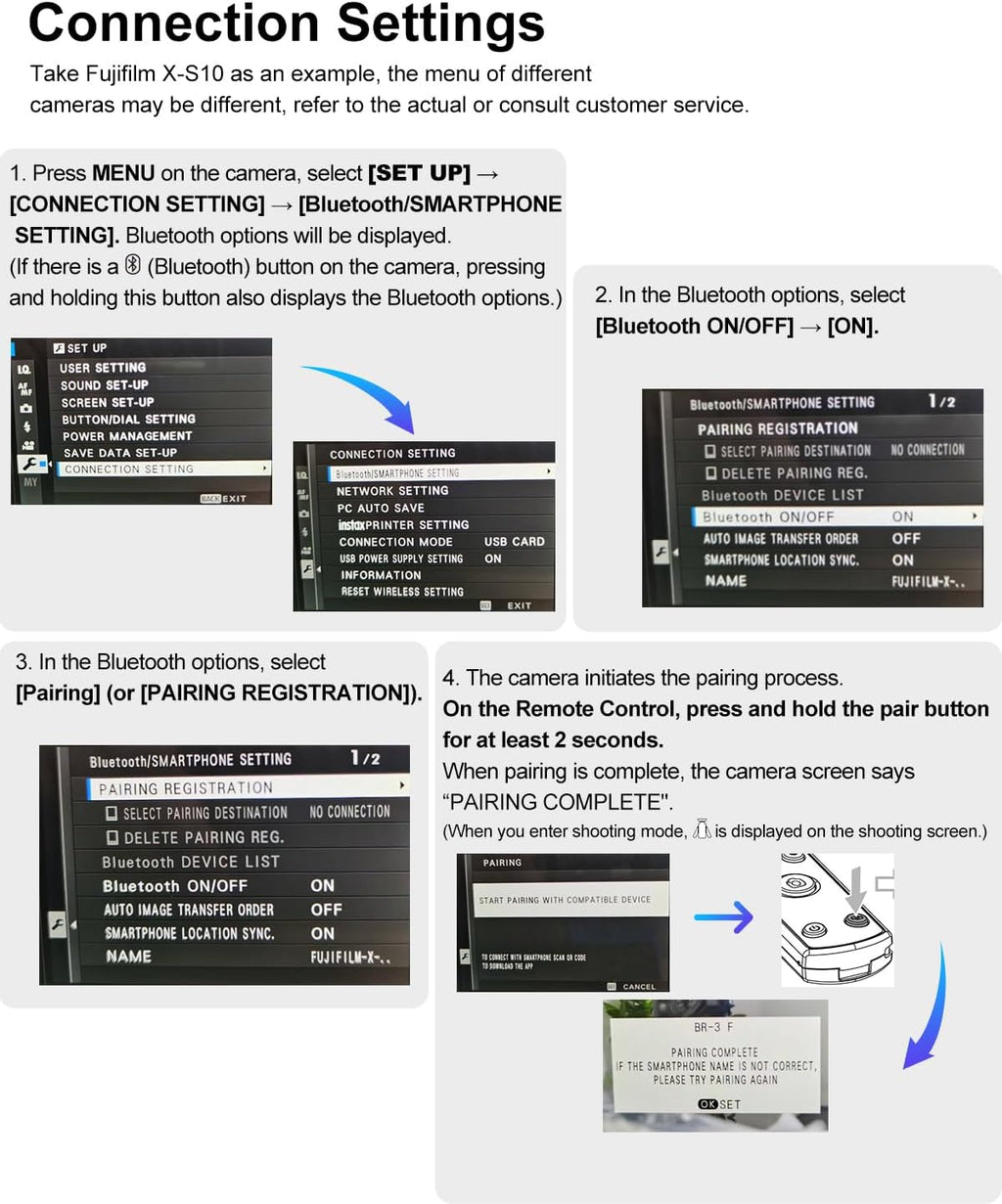 for Fujifilm Rechargeable Wireless Remote Control - Camera Remote Shutter Release with Zoom Focus Compatible with Fujifilm X100 VI/X-M5/X-T5/X-T50/X half/X-S20/X-H2S/X-H2/X-T4/X-T3/X-T30 II/X-M5