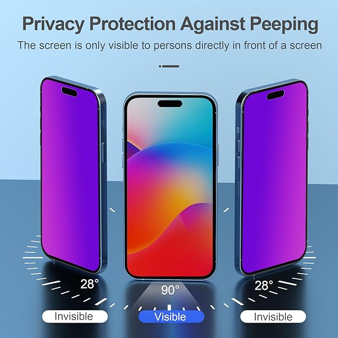 Compatible for iPhone 15 Plus/iPhone 16 Plus Privacy Screen Protector Tempered Glass 6.7 Inch, Purple Gradient Anti Spy Anti Blue Light HD Easy Installation